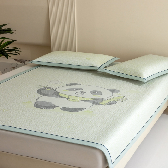 91家纺网 家纺一手货源 找家纺 印季家纺 2026新款卡通大版提花冰爽凉感丝凉席席子 大熊猫