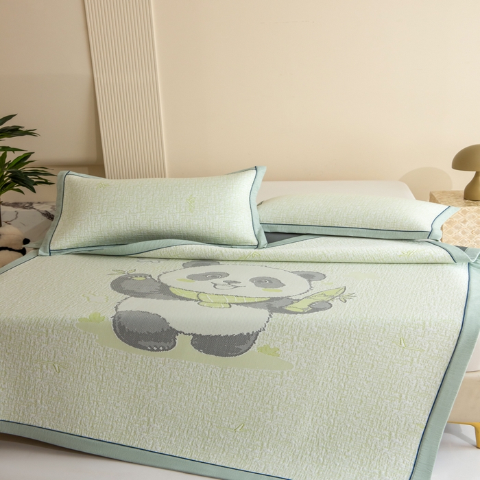 91家纺网 家纺一手货源 找家纺 印季家纺 2026新款卡通大版提花冰爽凉感丝凉席席子 大熊猫