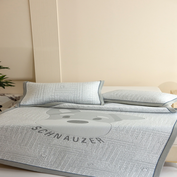 91家纺网 家纺一手货源 找家纺 印季家纺 2026新款卡通大版提花冰爽凉感丝凉席席子 雪纳瑞