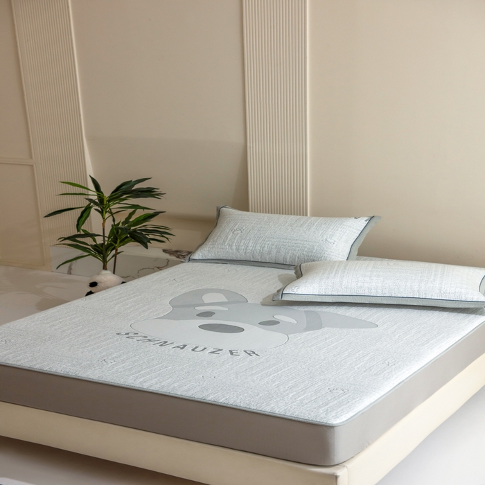 91家纺网 家纺一手货源 找家纺 印季家纺 2026新款卡通大版提花冰爽凉感丝凉席席子 雪纳瑞