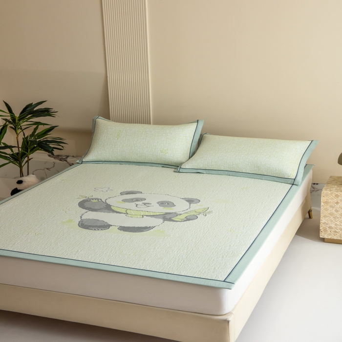 91家纺网 家纺一手货源 找家纺 印季家纺 2026新款卡通大版提花冰爽凉感丝凉席席子 大熊猫