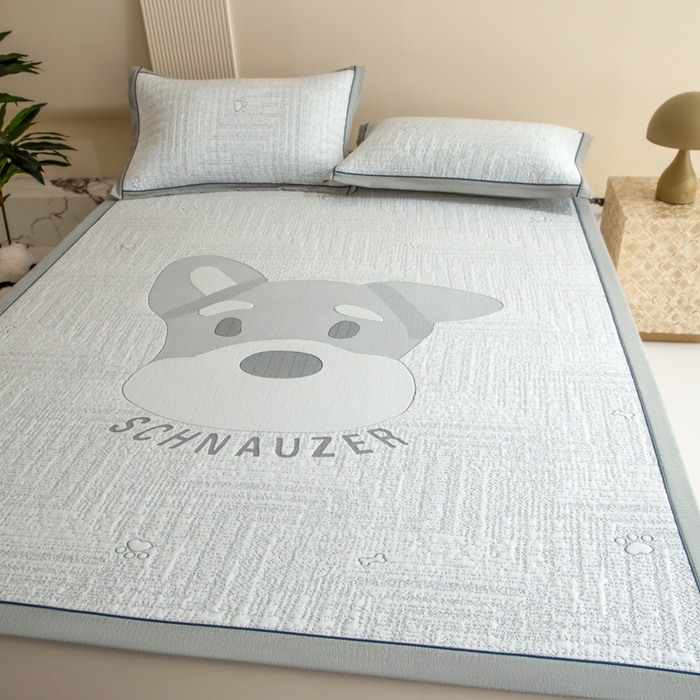 91家纺网 家纺一手货源 找家纺 印季家纺 2026新款卡通大版提花冰爽凉感丝凉席席子 雪纳瑞