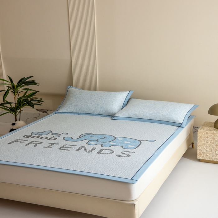 91家纺网 家纺一手货源 找家纺 印季家纺 2026新款卡通大版提花冰爽凉感丝凉席席子 大象