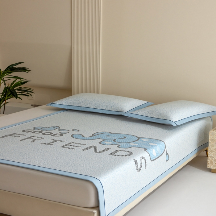 91家纺网 家纺一手货源 找家纺 印季家纺 2026新款卡通大版提花冰爽凉感丝凉席席子 大象