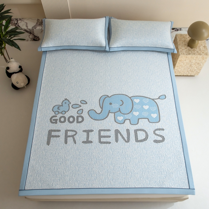 91家纺网 家纺一手货源 找家纺 印季家纺 2026新款卡通大版提花冰爽凉感丝凉席席子 大象