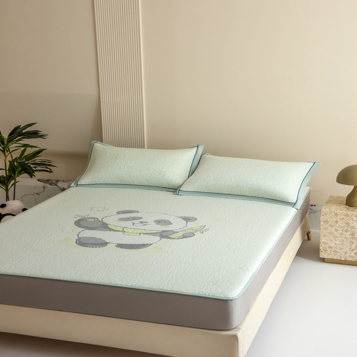 91家纺网 家纺一手货源 找家纺 印季家纺 2026新款卡通大版提花冰爽凉感丝凉席席子 大熊猫