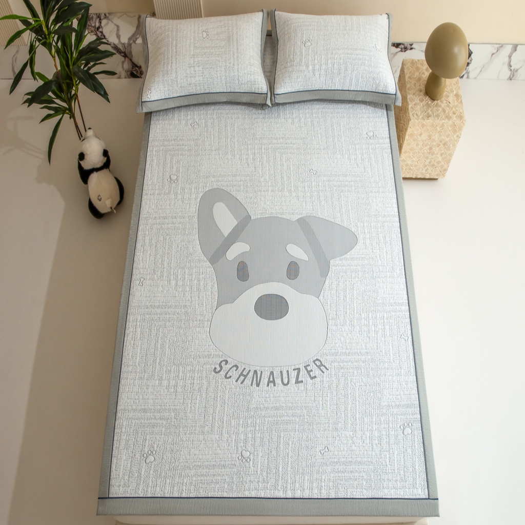 91家纺网 家纺一手货源 找家纺 印季家纺 2026新款卡通大版提花冰爽凉感丝凉席席子 雪纳瑞