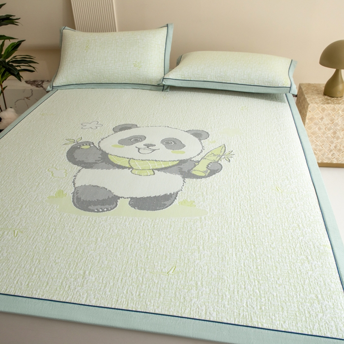 91家纺网 家纺一手货源 找家纺 印季家纺 2026新款卡通大版提花冰爽凉感丝凉席席子 大熊猫