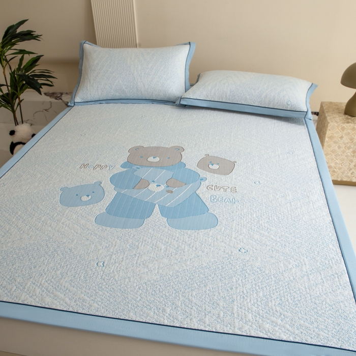 91家纺网 家纺一手货源 找家纺 印季家纺 2026新款卡通大版提花冰爽凉感丝凉席席子 熊宝宝