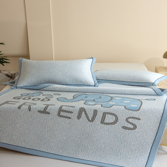 91家纺网 家纺一手货源 找家纺 印季家纺 2026新款卡通大版提花冰爽凉感丝凉席席子 大象