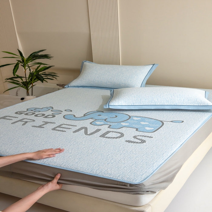 91家纺网 家纺一手货源 找家纺 印季家纺 2026新款卡通大版提花冰爽凉感丝凉席席子 大象