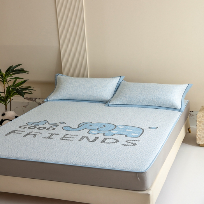 91家纺网 家纺一手货源 找家纺 印季家纺 2026新款卡通大版提花冰爽凉感丝凉席席子 大象