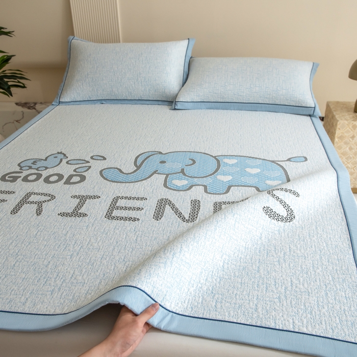 91家纺网 家纺一手货源 找家纺 印季家纺 2026新款卡通大版提花冰爽凉感丝凉席席子 大象