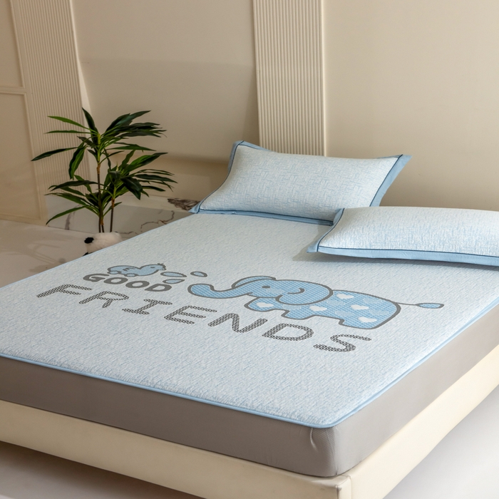 91家纺网 家纺一手货源 找家纺 印季家纺 2026新款卡通大版提花冰爽凉感丝凉席席子 大象