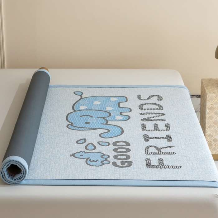 91家纺网 家纺一手货源 找家纺 印季家纺 2026新款卡通大版提花冰爽凉感丝凉席席子 大象