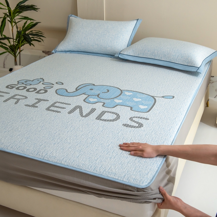 91家纺网 家纺一手货源 找家纺 印季家纺 2026新款卡通大版提花冰爽凉感丝凉席席子 大象