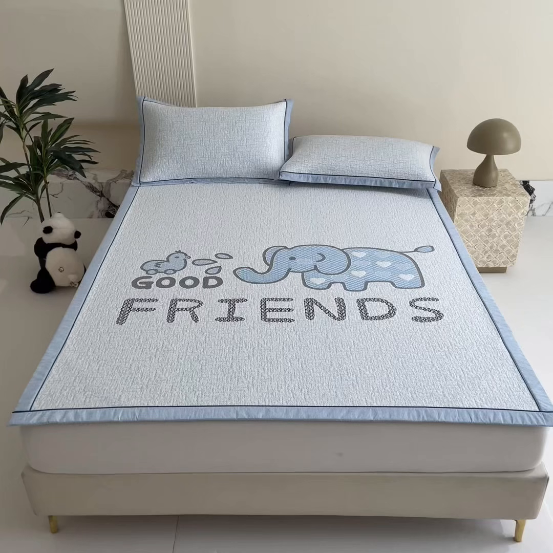 91家纺网 家纺一手货源 找家纺 印季家纺 2026新款卡通大版提花冰爽凉感丝凉席席子 大象