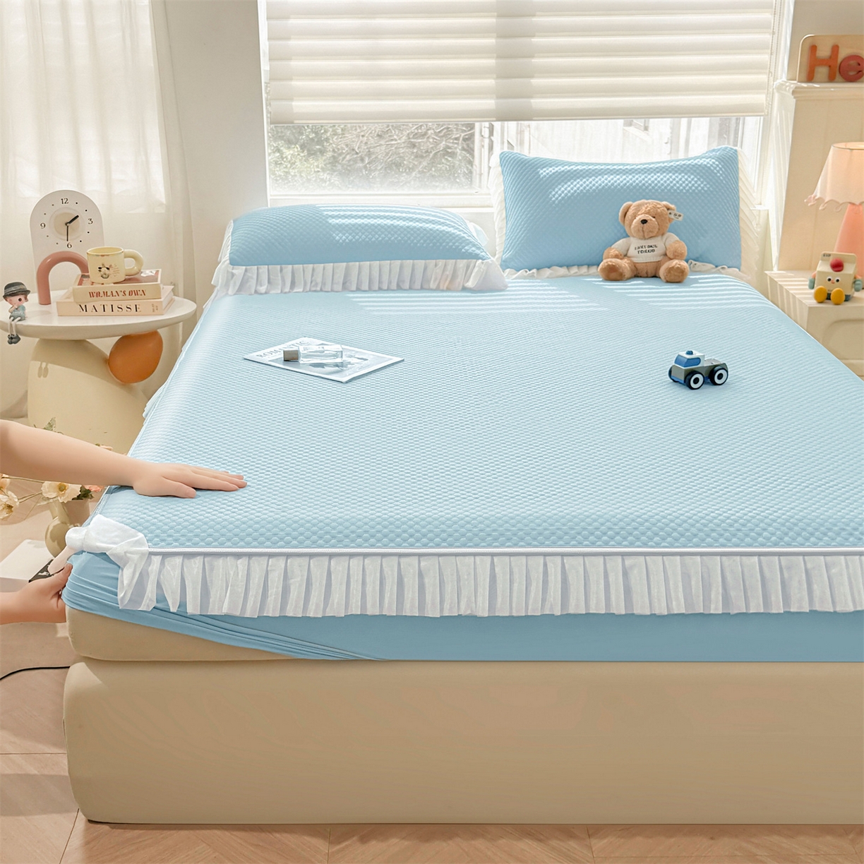 91家纺网 家纺一手货源 找家纺 （总）雯豆家纺 2026新款A类凉感丝花边床笠款凉席席子凉席