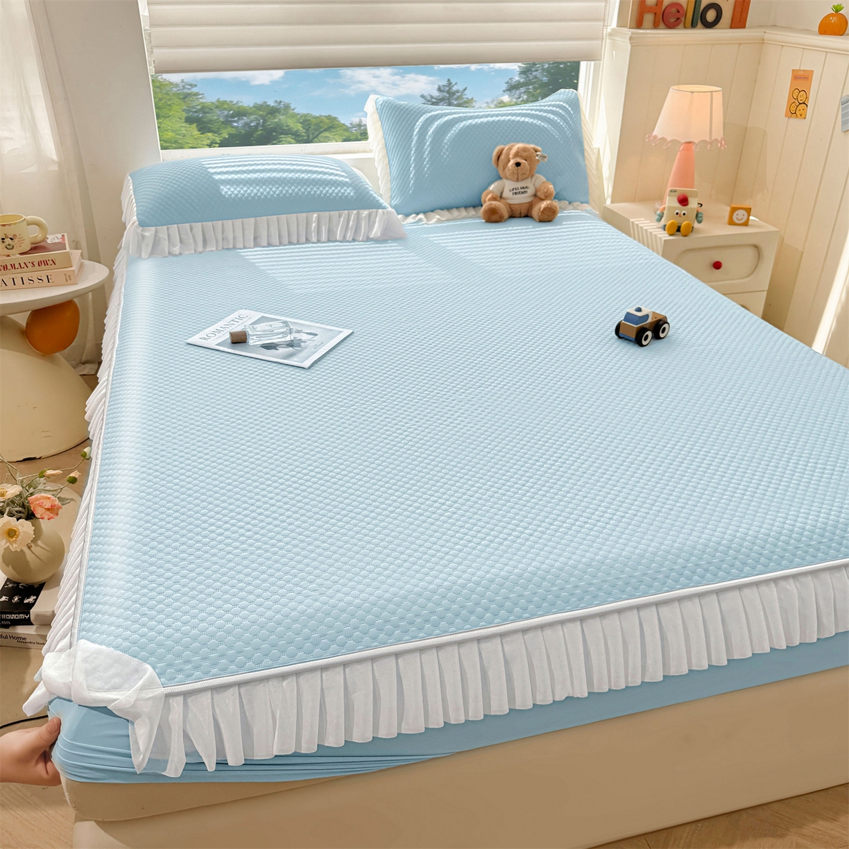 91家纺网 家纺一手货源 找家纺 （总）雯豆家纺 2026新款A类凉感丝花边床笠款凉席席子凉席