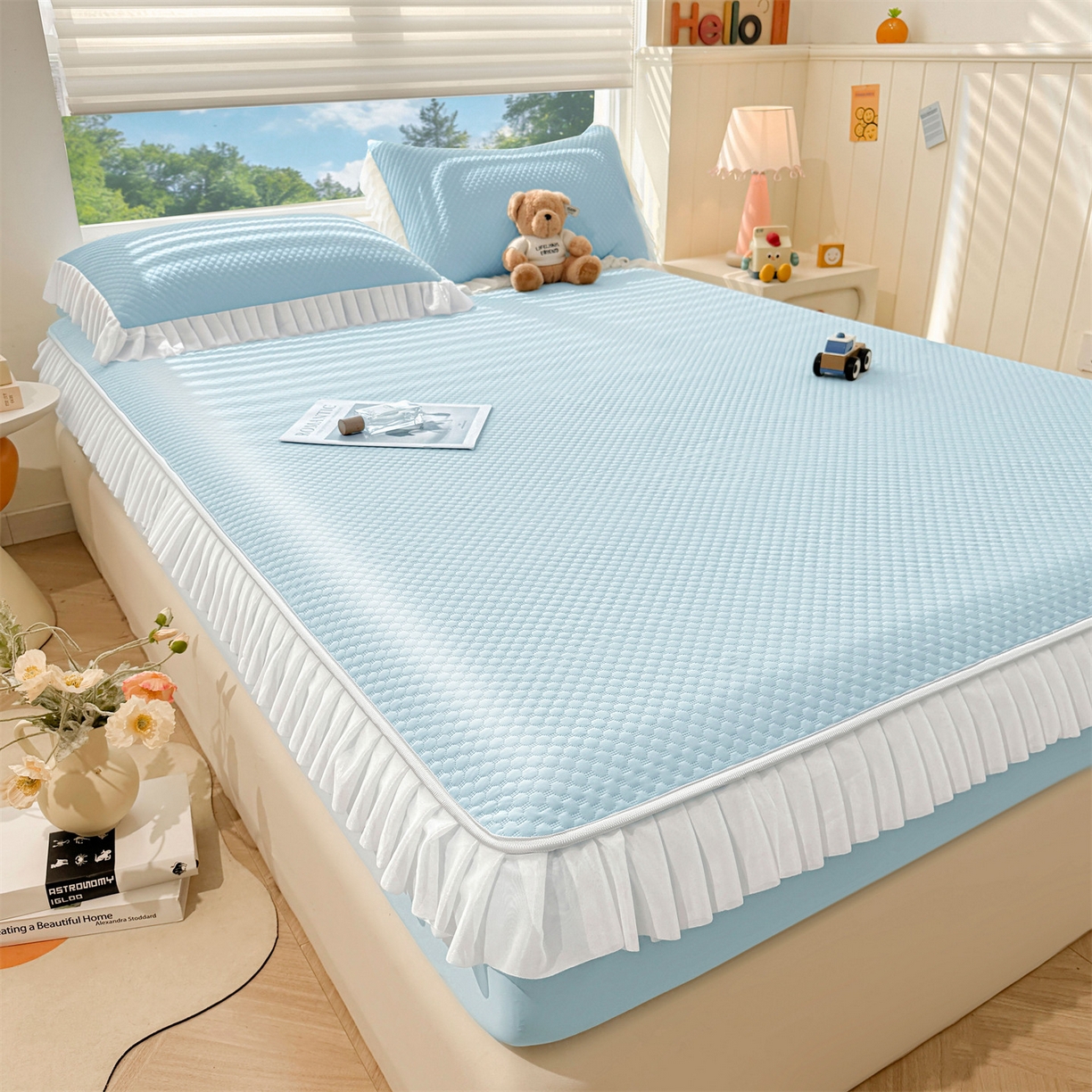 91家纺网 家纺一手货源 找家纺 （总）雯豆家纺 2026新款A类凉感丝花边床笠款凉席席子凉席