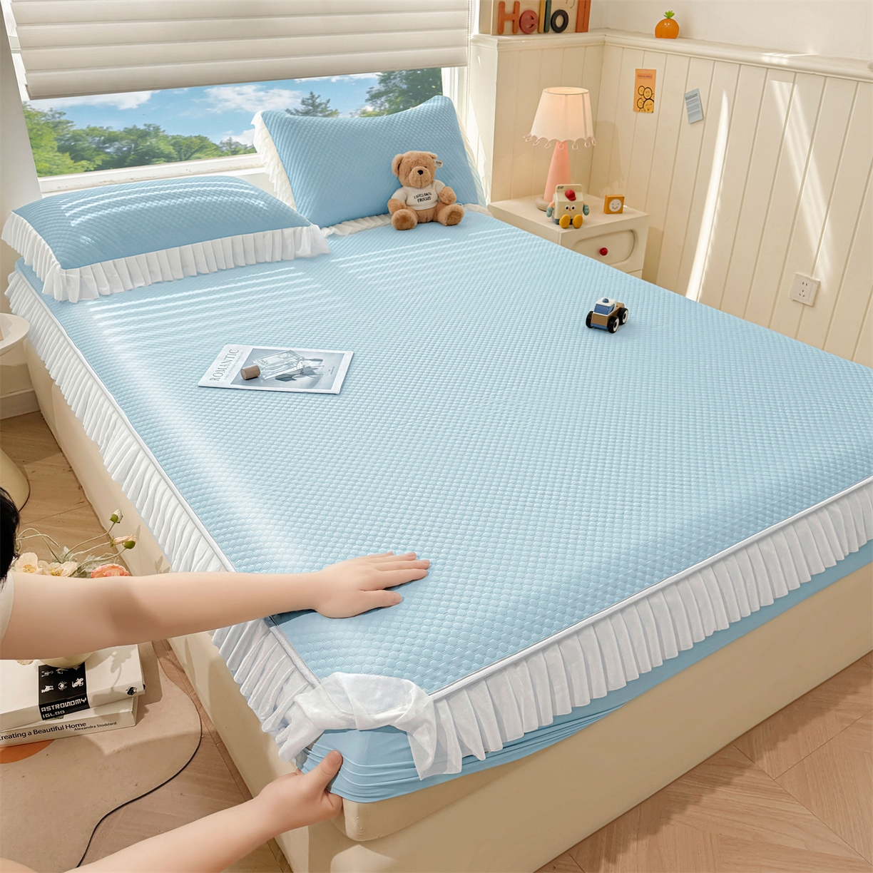 91家纺网 家纺一手货源 找家纺 （总）雯豆家纺 2026新款A类凉感丝花边床笠款凉席席子凉席