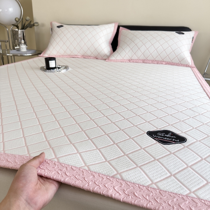 印季家纺 2026新款轻奢简约凉感丝泡泡席-格调凉席（床席款） 浅粉