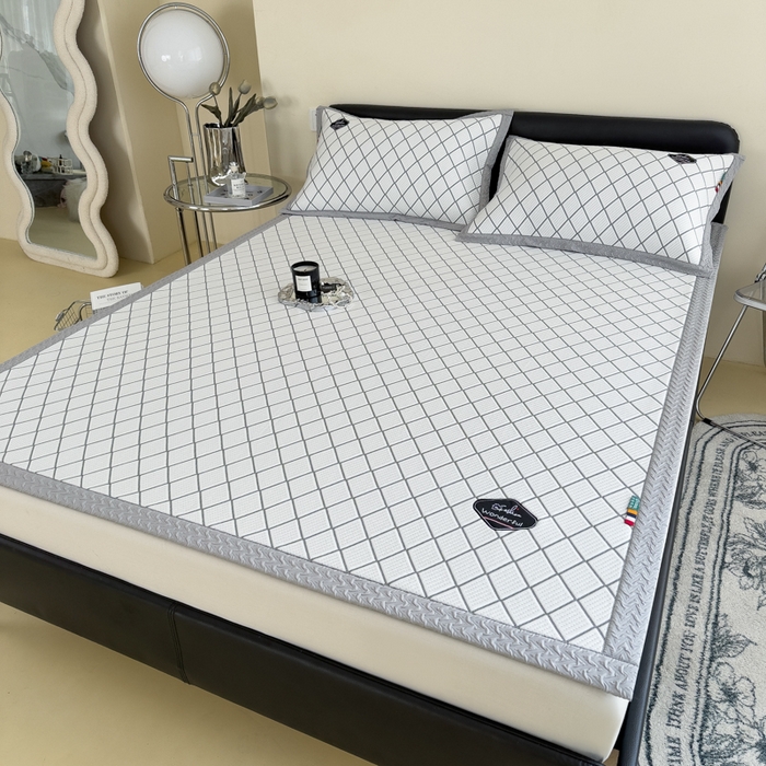 91家纺网 家纺一手货源 找家纺 印季家纺 2026新款轻奢简约凉感丝泡泡席-格调凉席（床席款） 银灰