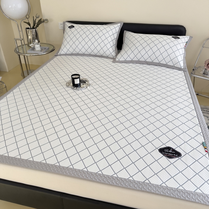 91家纺网 家纺一手货源 找家纺 印季家纺 2026新款轻奢简约凉感丝泡泡席-格调凉席（床席款） 藏蓝