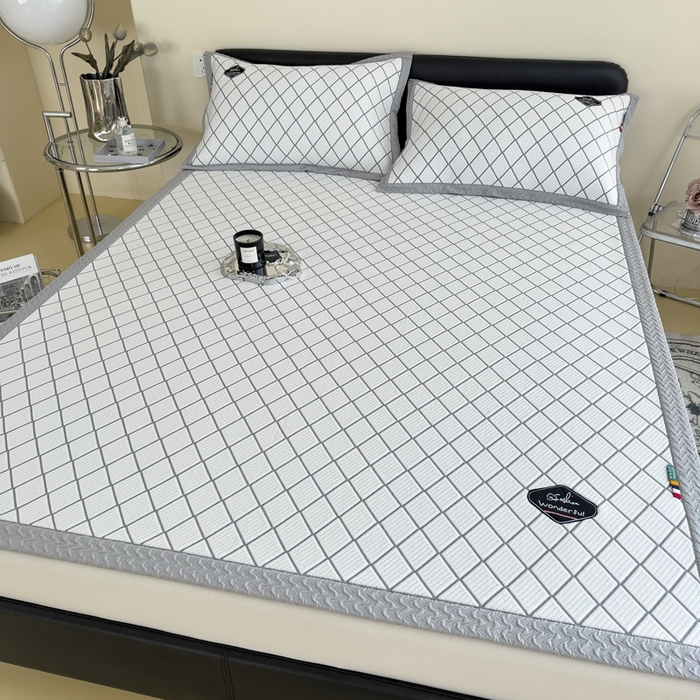 91家纺网 家纺一手货源 找家纺 印季家纺 2026新款轻奢简约凉感丝泡泡席-格调凉席（床席款） 银灰