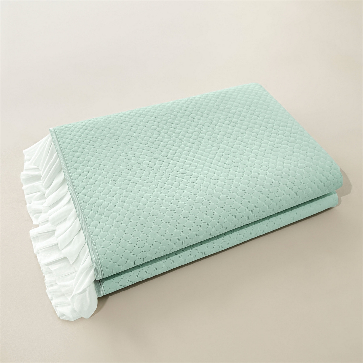 91家纺网 家纺一手货源 找家纺 雯豆家纺 2026新款A类凉感丝花边床笠款凉席席子凉席 凉感丝花边床笠-森林绿