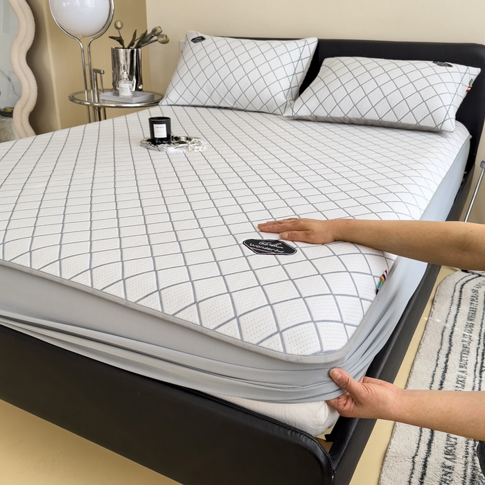 印季家纺 2026新款轻奢简约凉感丝泡泡席-格调凉席（床笠款） 藏蓝