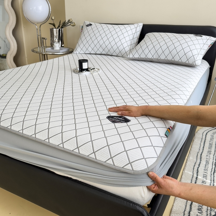 印季家纺 2026新款轻奢简约凉感丝泡泡席-格调凉席（床笠款） 银灰