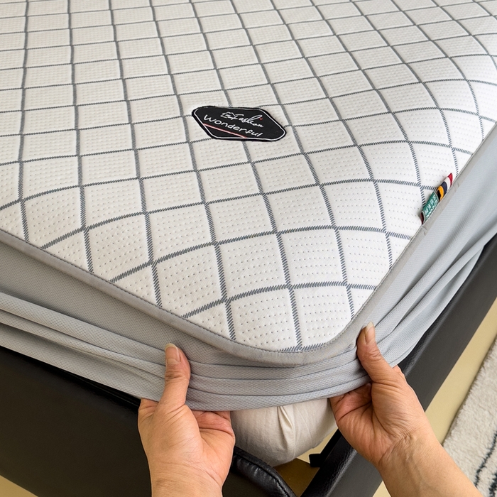 91家纺网 家纺一手货源 找家纺 印季家纺 2026新款轻奢简约凉感丝泡泡席-格调凉席（床笠款） 藏蓝