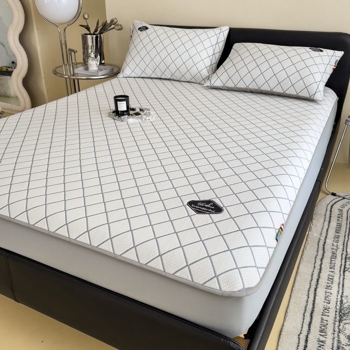 91家纺网 家纺一手货源 找家纺 印季家纺 2026新款轻奢简约凉感丝泡泡席-格调凉席（床笠款） 藏蓝