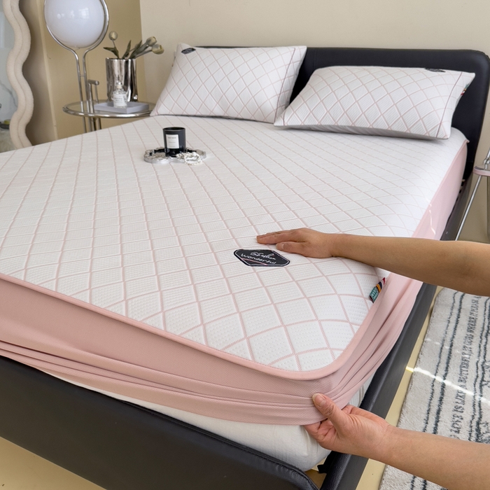 印季家纺 2026新款轻奢简约凉感丝泡泡席-格调凉席（床笠款） 浅粉