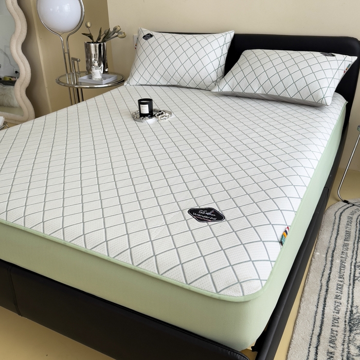 91家纺网 家纺一手货源 找家纺 印季家纺 2026新款轻奢简约凉感丝泡泡席-格调凉席（床笠款） 墨绿