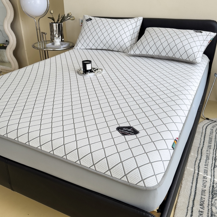 91家纺网 家纺一手货源 找家纺 印季家纺 2026新款轻奢简约凉感丝泡泡席-格调凉席（床笠款） 银灰