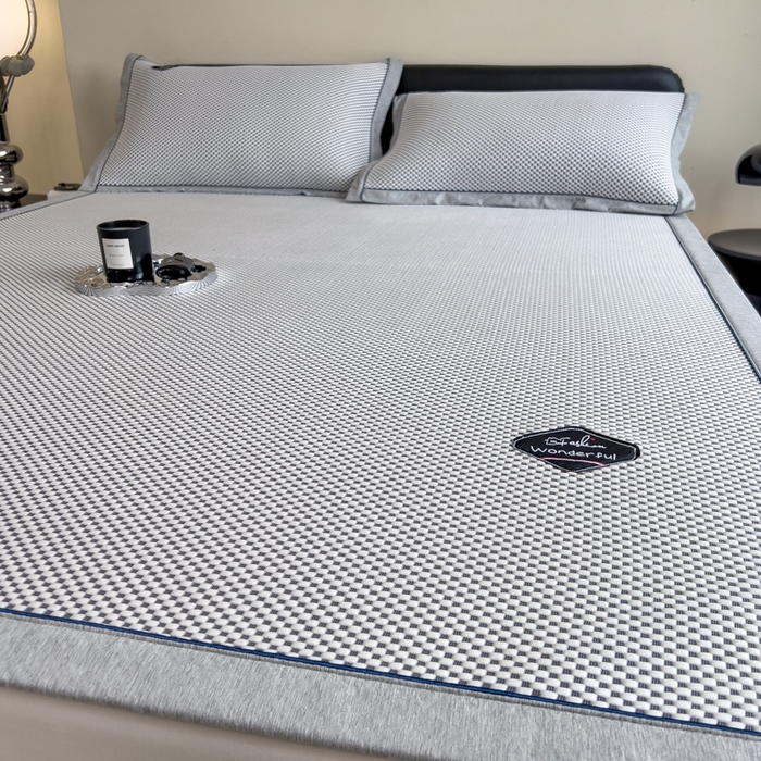 91家纺网 家纺一手货源 找家纺 印季家纺 2026新款凉感系列-华夫格凉感丝软席（床席款） 银灰