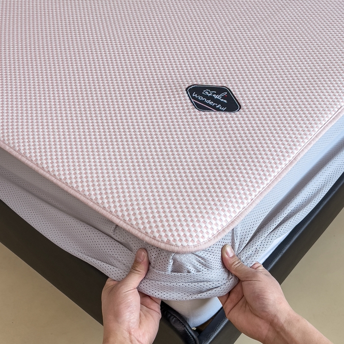 91家纺网 家纺一手货源 找家纺 印季家纺 2026新款凉感系列-华夫格凉感丝软席（床席款） 浅粉