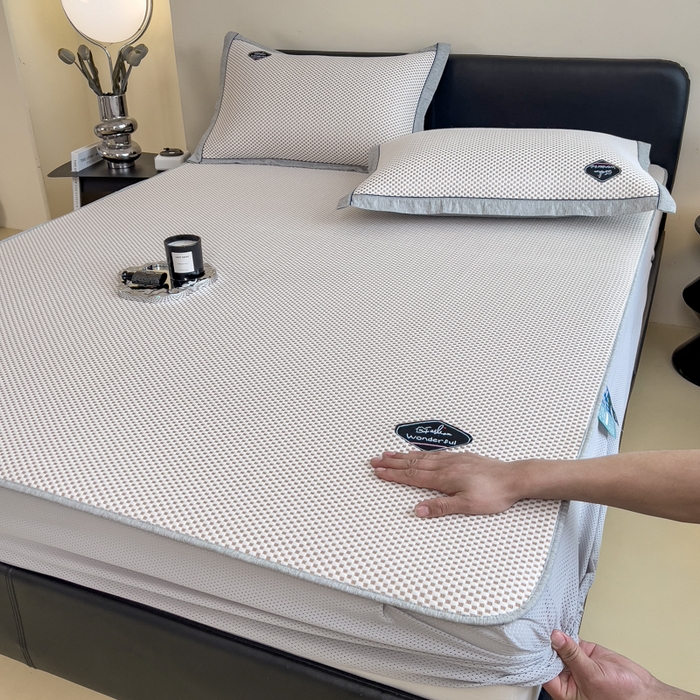 印季家纺 2026新款凉感系列-华夫格凉感丝软席（床笠款） 米黄