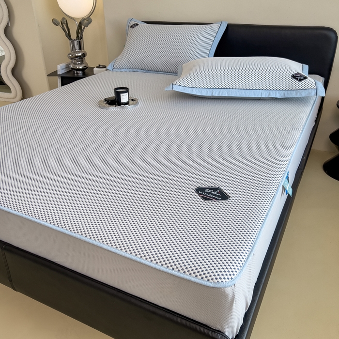 91家纺网 家纺一手货源 找家纺 印季家纺 2026新款凉感系列-华夫格凉感丝软席（床笠款） 藏蓝