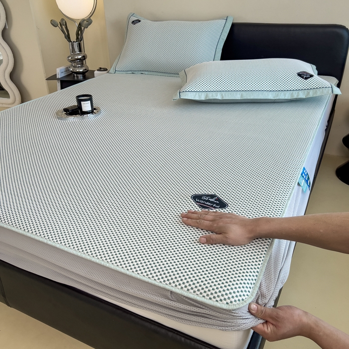 印季家纺 2026新款凉感系列-华夫格凉感丝软席（床笠款） 墨绿