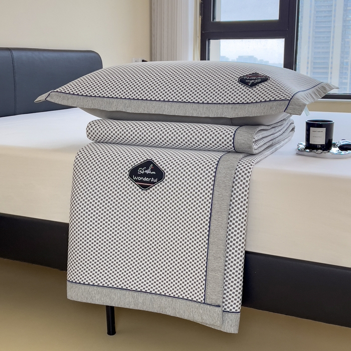 91家纺网 家纺一手货源 找家纺 印季家纺 2026新款凉感系列-华夫格凉感丝软席（床笠款） 银灰