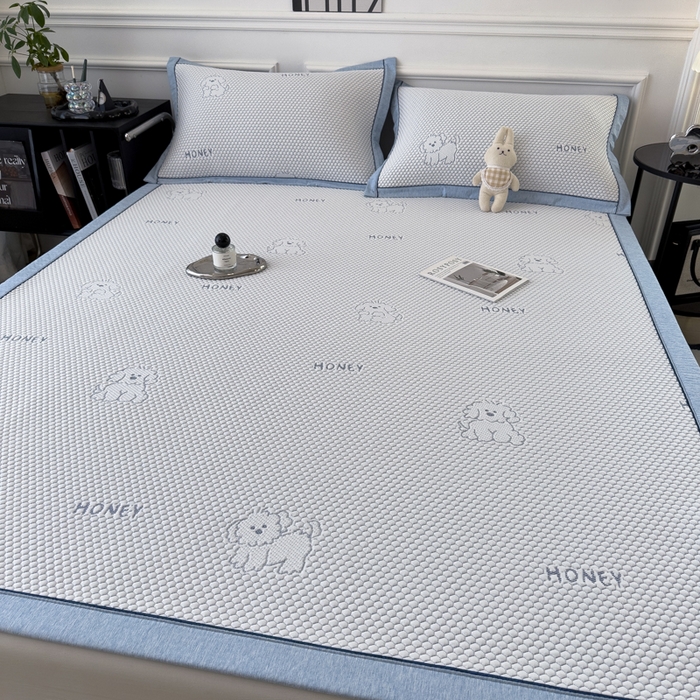 91家纺网 家纺一手货源 找家纺 印季家纺 2026新款凉感系列-卡通凉感丝泡泡软席（床席款） 小狗-蓝