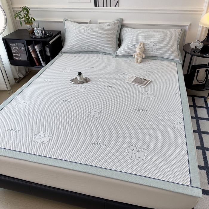 91家纺网 家纺一手货源 找家纺 印季家纺 2026新款凉感系列-卡通凉感丝泡泡软席（床席款） 小狗-绿