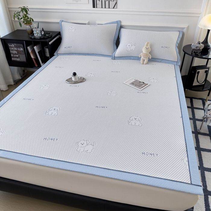 91家纺网 家纺一手货源 找家纺 印季家纺 2026新款凉感系列-卡通凉感丝泡泡软席（床席款） 小狗-蓝