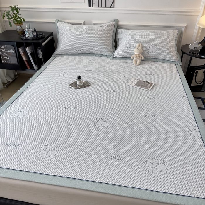 91家纺网 家纺一手货源 找家纺 印季家纺 2026新款凉感系列-卡通凉感丝泡泡软席（床席款） 小狗-绿