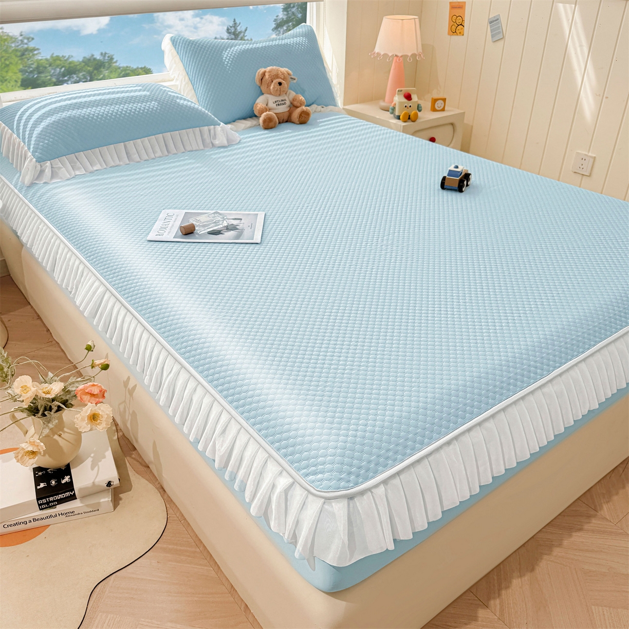 91家纺网 家纺一手货源 找家纺 （总）雯豆家纺 2026新款A类凉感丝花边床笠款凉席席子凉席