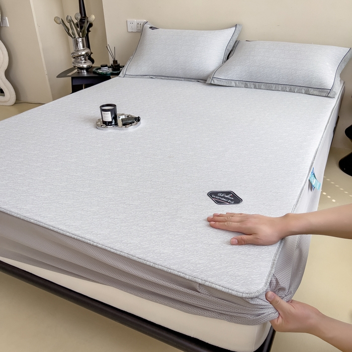 91家纺网 家纺一手货源 找家纺 印季家纺 2026新款凉感系列-丝滑凉感丝软席（床笠款） 肌理纹-灰色