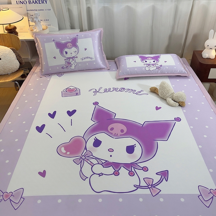 91家纺网 家纺一手货源 找家纺 云恋家纺 2026春夏新款大阪卡通冰丝凉席席子空调软席套件 大阪-爱心库洛米